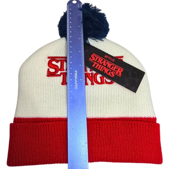 Pom Beanie Knit Hat Stranger Things Embroidered Unisex One Size Brand New - Picture 3 of 11